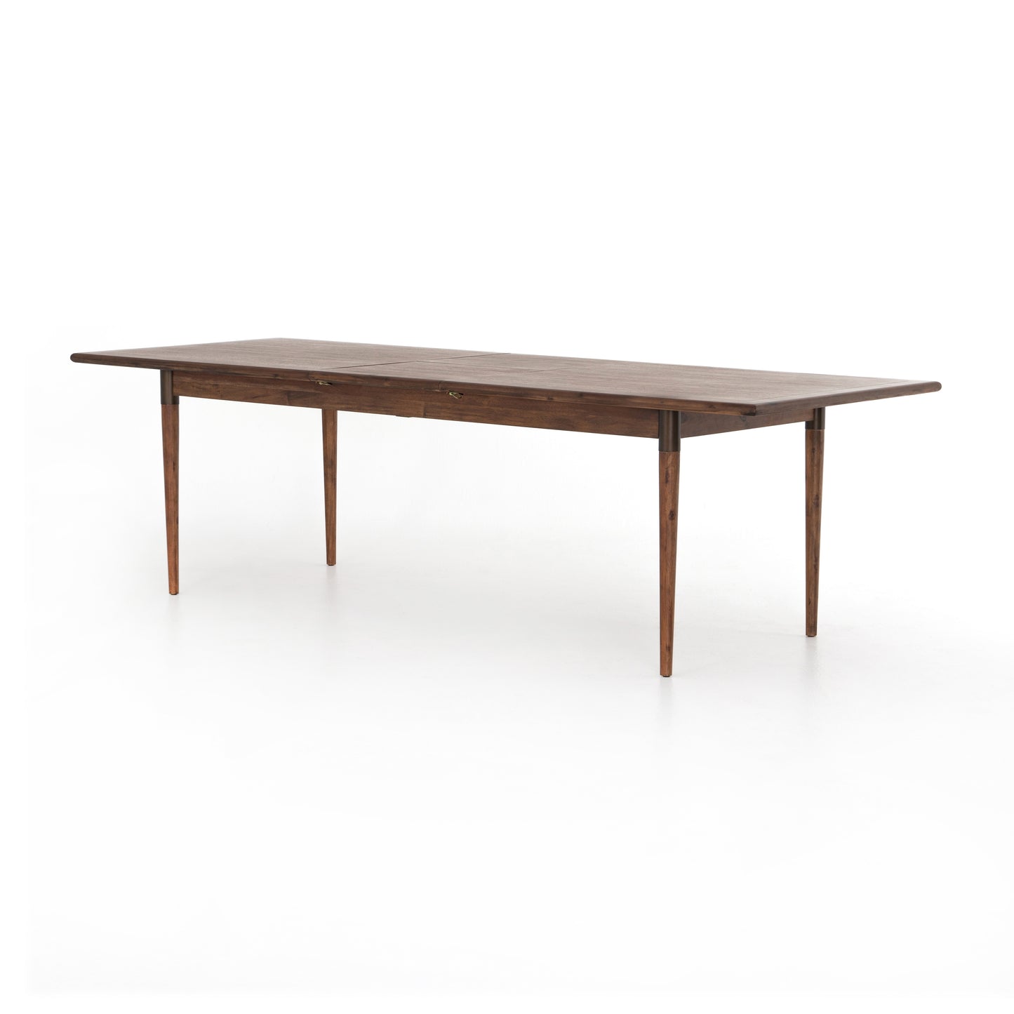 simple mid century extendable wooden dining table with walnut finish