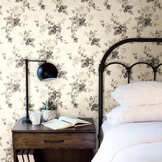 grey and cream rose watercolor paintings wallpaper