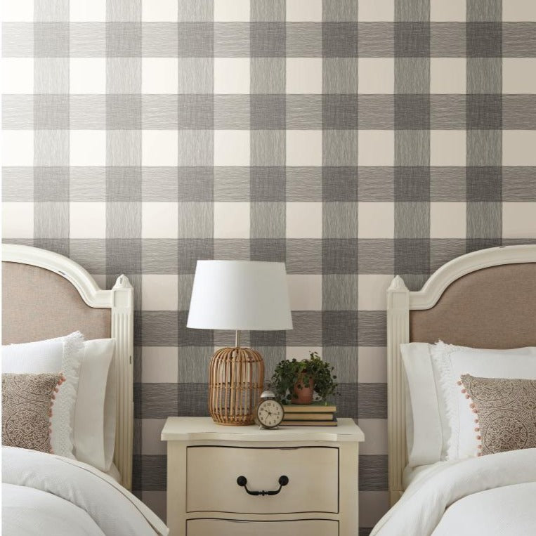grey and white textured buffalo check patterned wallpaper
