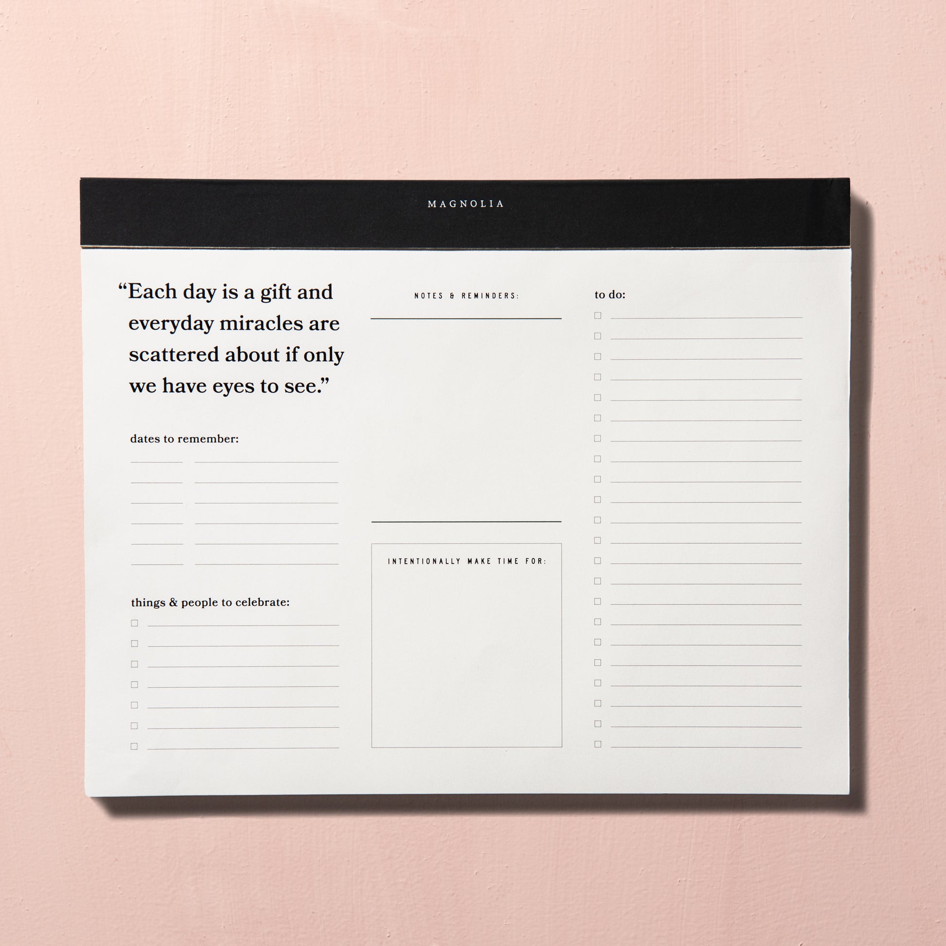 white notepad with various intentional sections