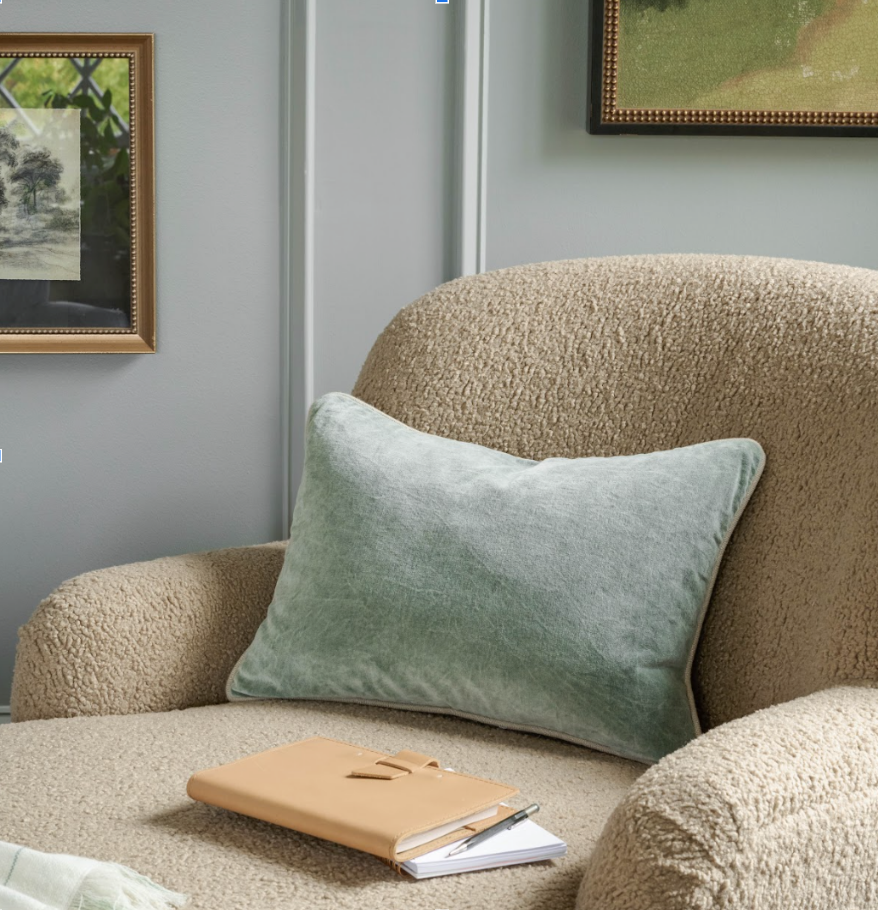 Heirloom Velvet Lumbar Pillow on ruby chaise