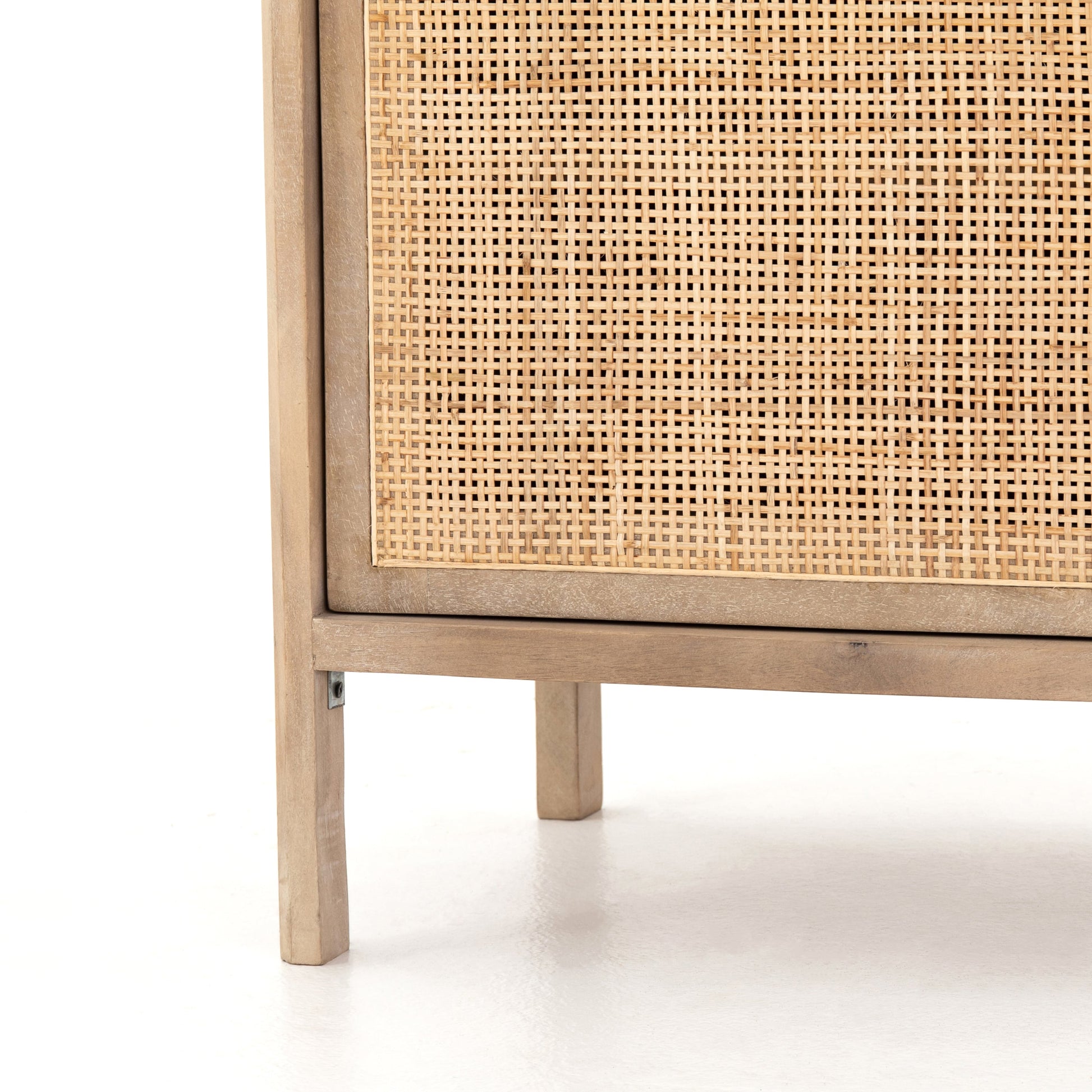 modern natural wooden nightstand with natural cane front cabinet door