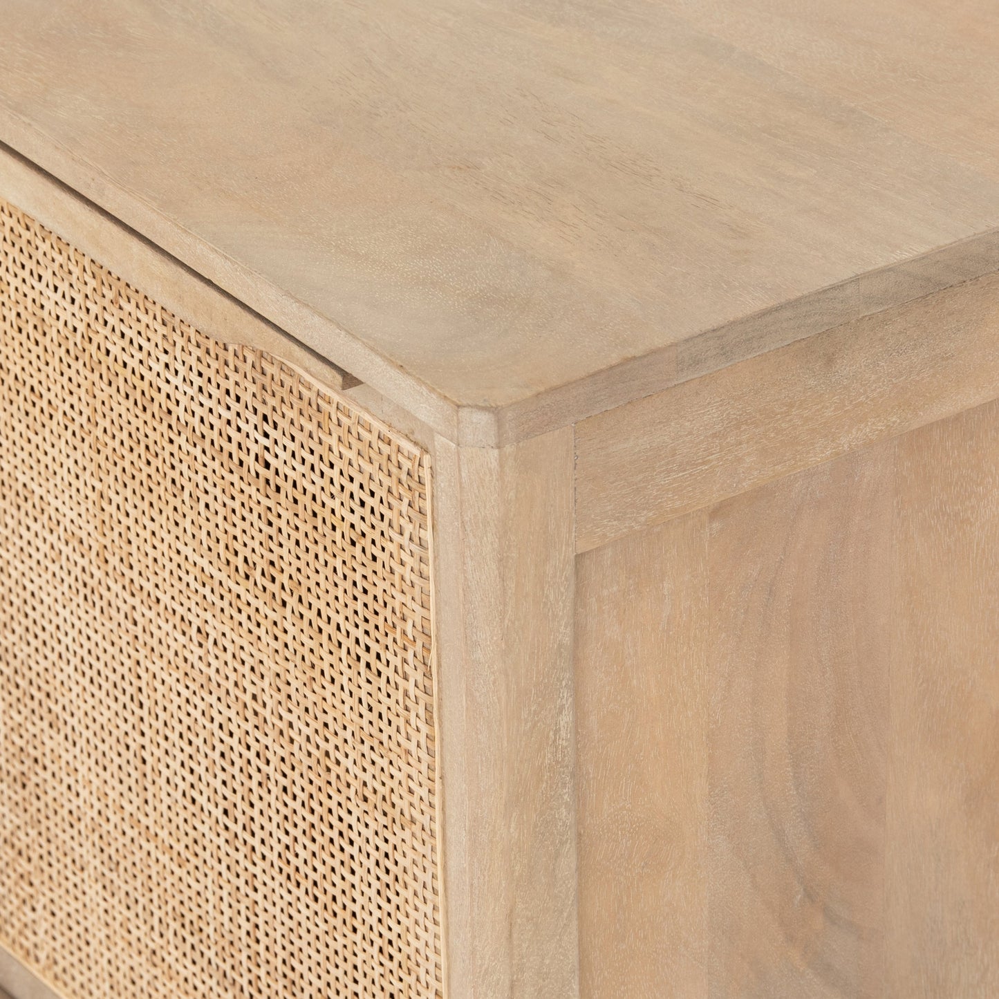 modern natural wooden nightstand with natural cane front cabinet door