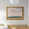 framed wall art called Vista View on a wall above a bench in an entryway