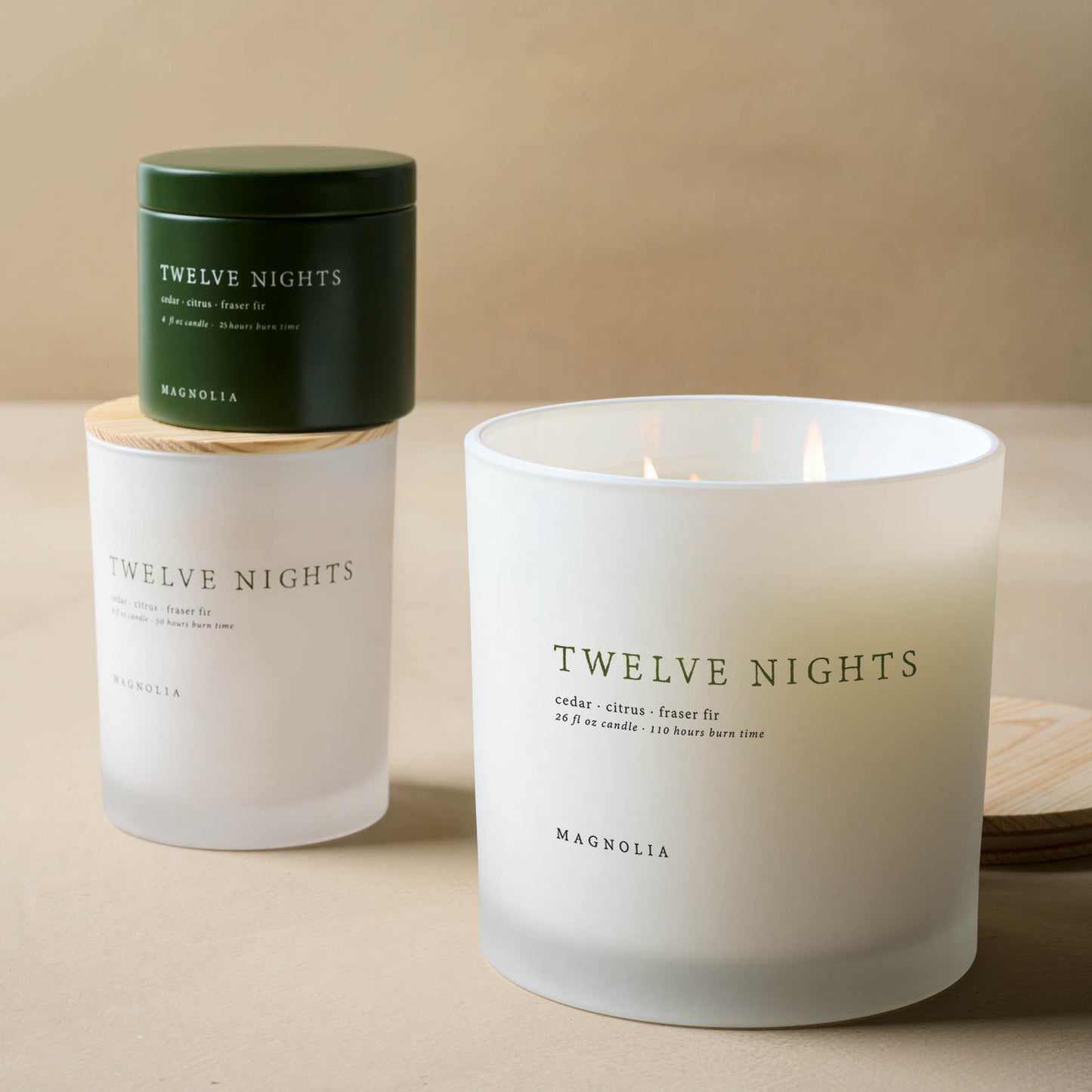 group of twelve nights candle in various sizes
