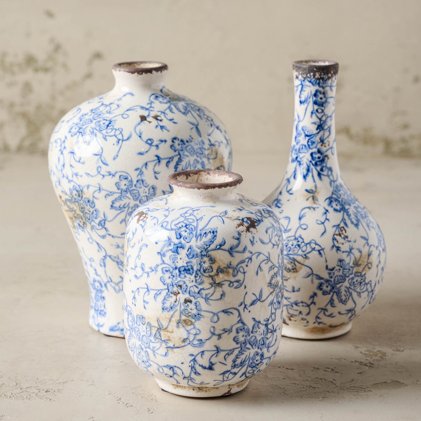 Blue and White Distressed Vase