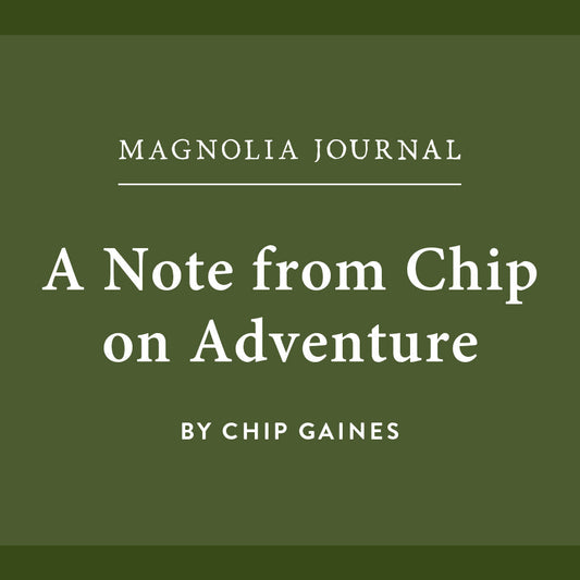A green graphic with white text reading "A Note from Chip on Adventure."