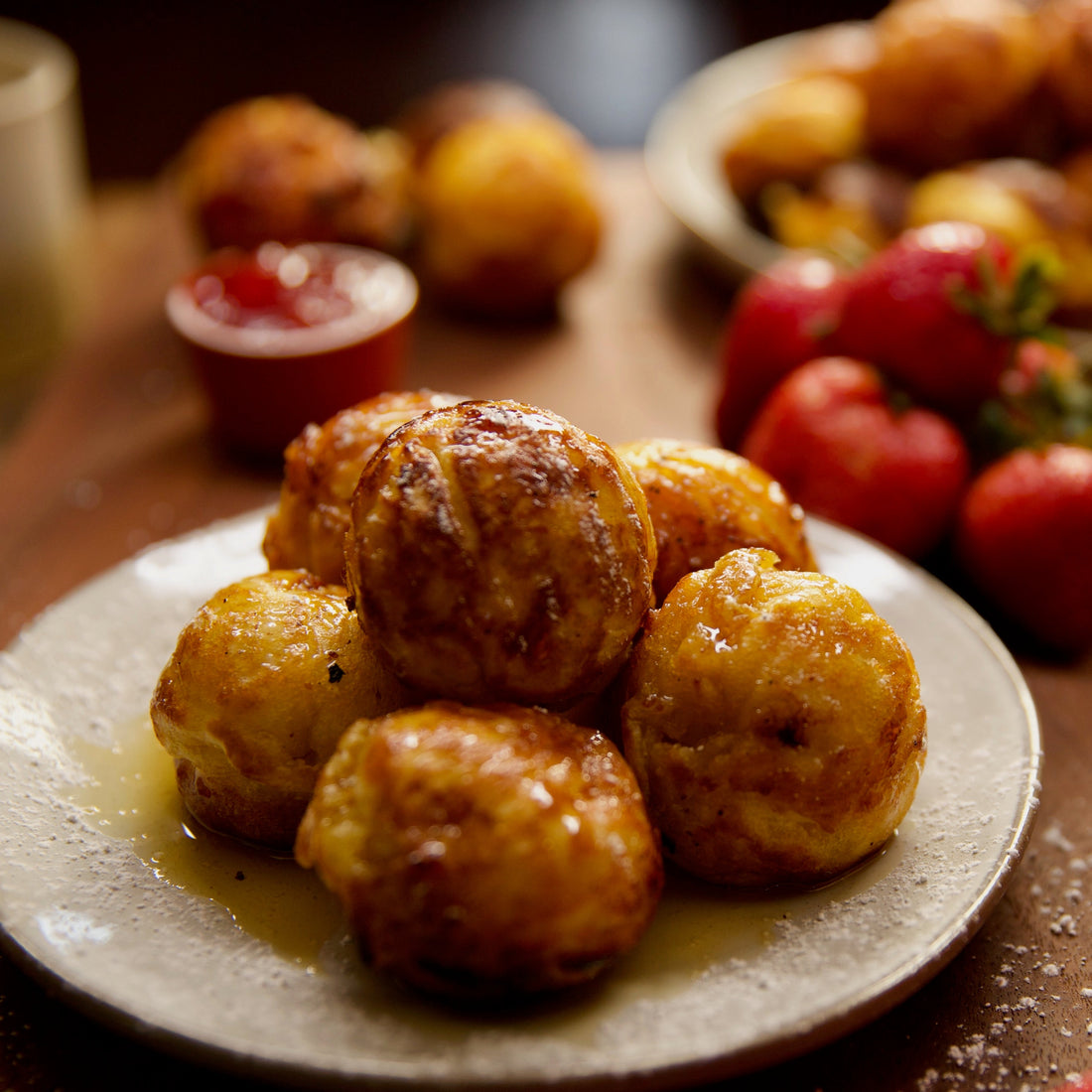 Elizabeth Poett's Aebleskiver with Strawberry-Rhubarb Filling