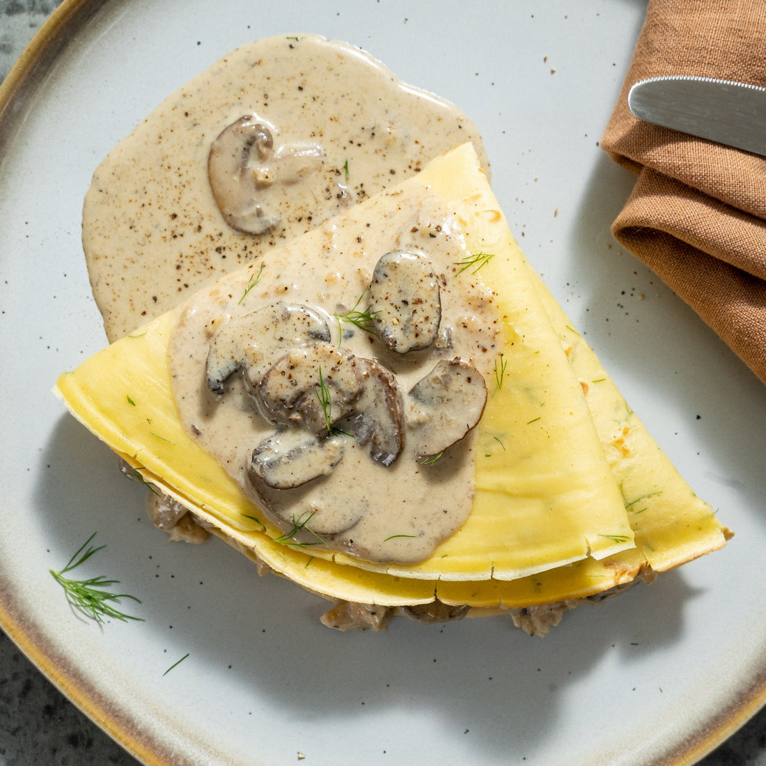 Joanna Gaines's Chicken Mushroom Spinach Crepes with Mushroom Sauce