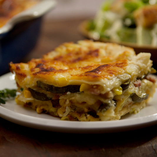 Elizabeth Poett's Creamy Corn Lasagna with Pancetta and Zucchini