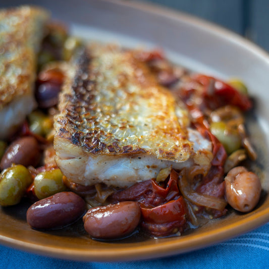 Katie Button Pan Seared White Fish with Olives