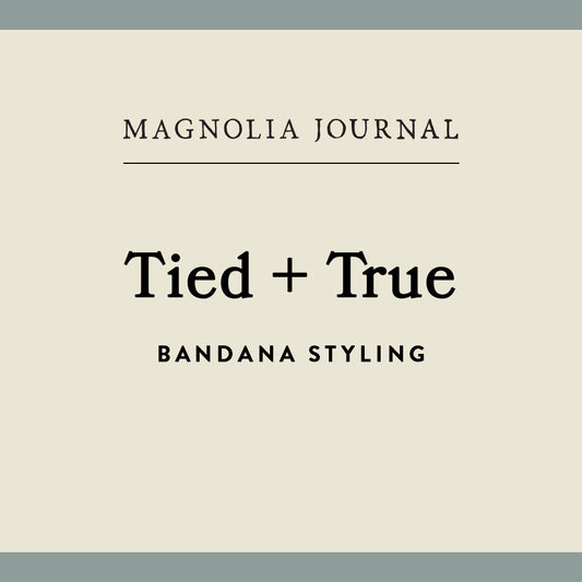 Blue and cream graphic that reads “Tied + True."