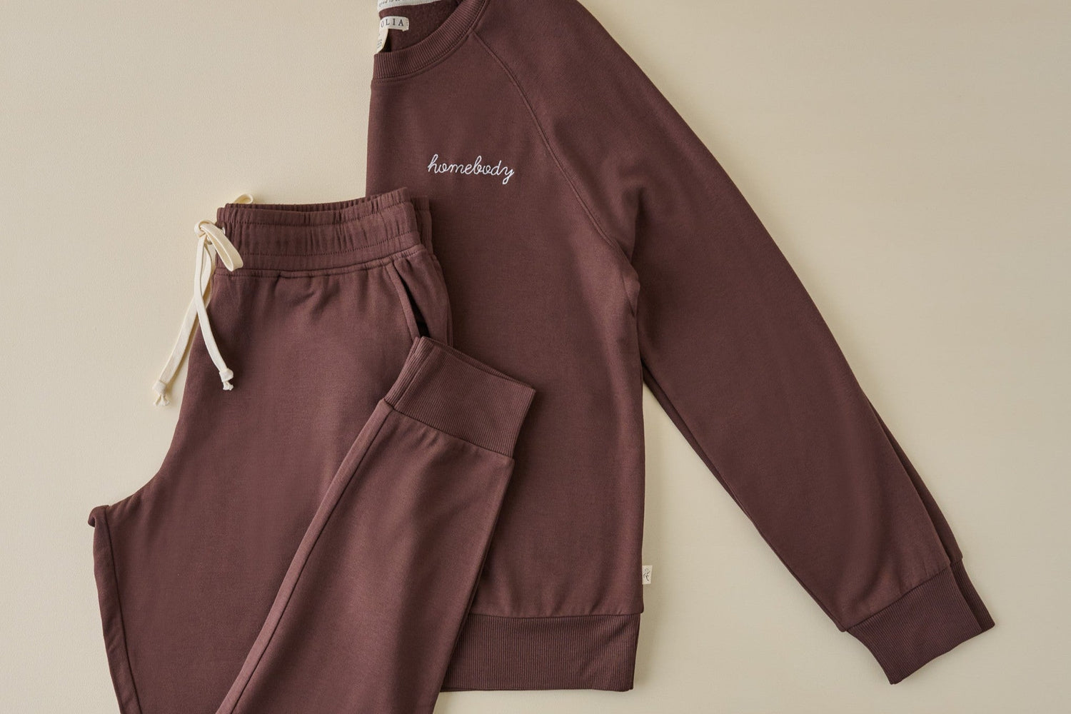 Shop loungewear. Image features an espresso colored loungewear set