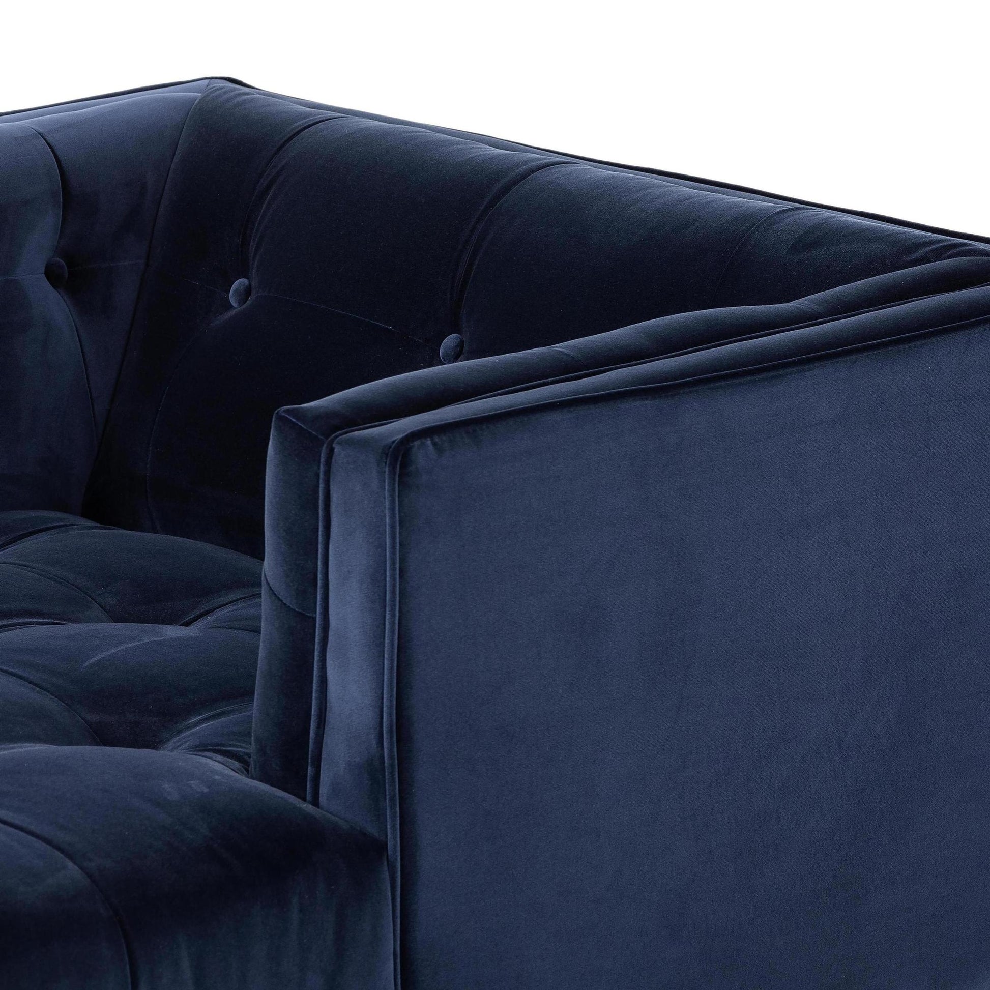 Elsie Chaise in midnight velvet close up of arm of chaise
