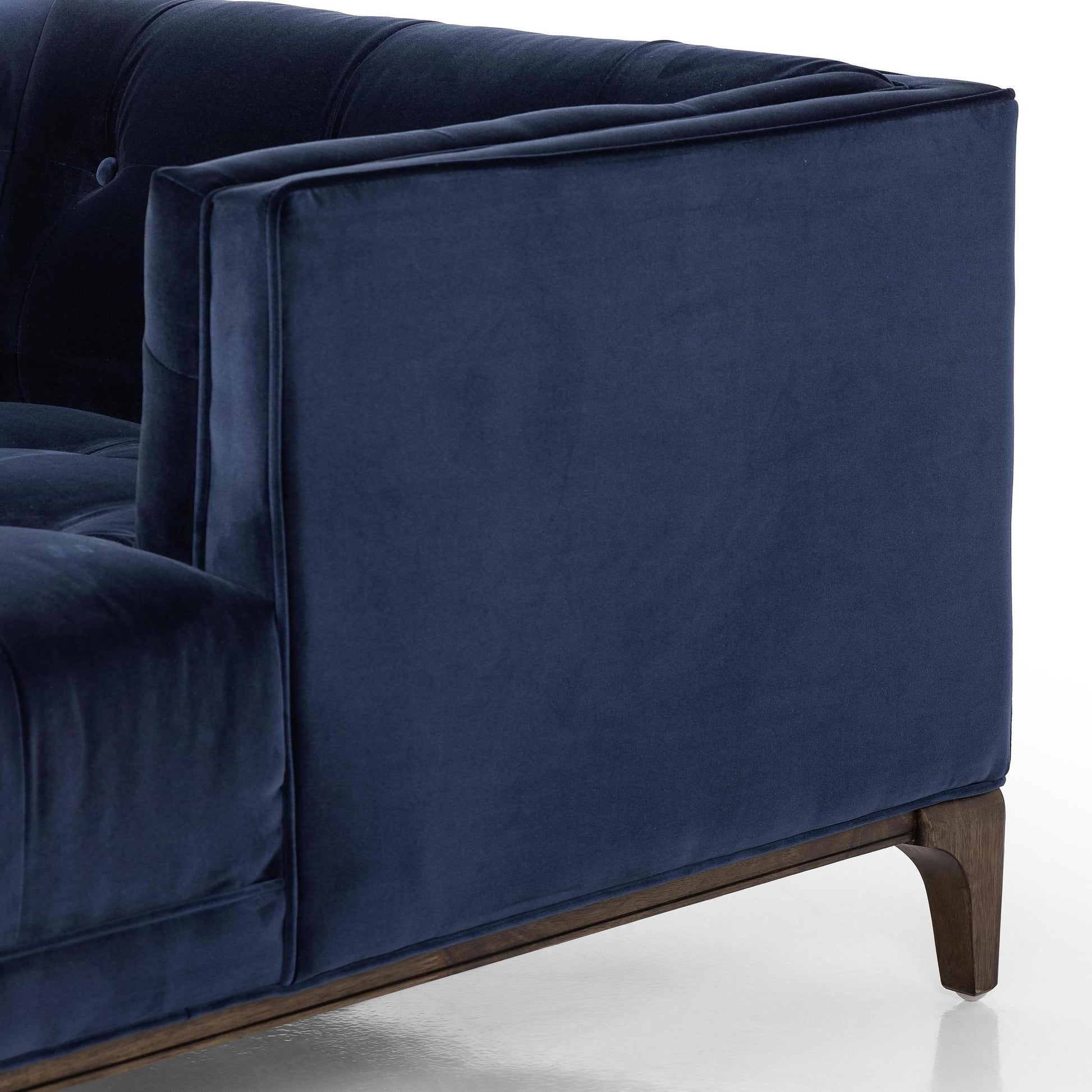 Elsie Chaise in midnight velvet close up of side of chaise