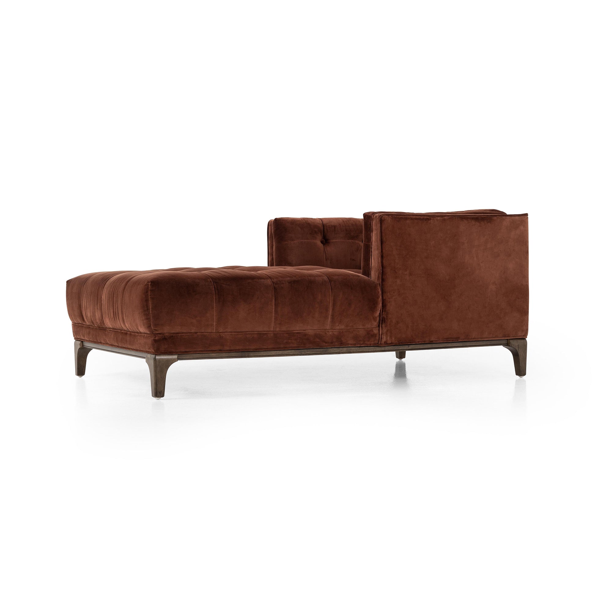 Elsie Chaise in auburn velvet angled side view