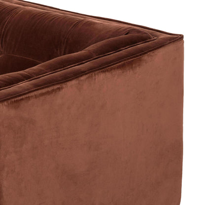 Elsie Chaise in auburn velvet close up of top corner