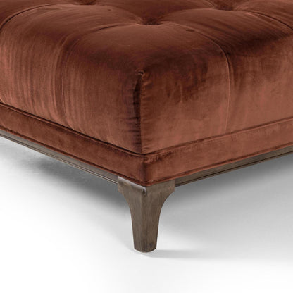 Elsie Chaise in auburn velvet close up of foot of chaise