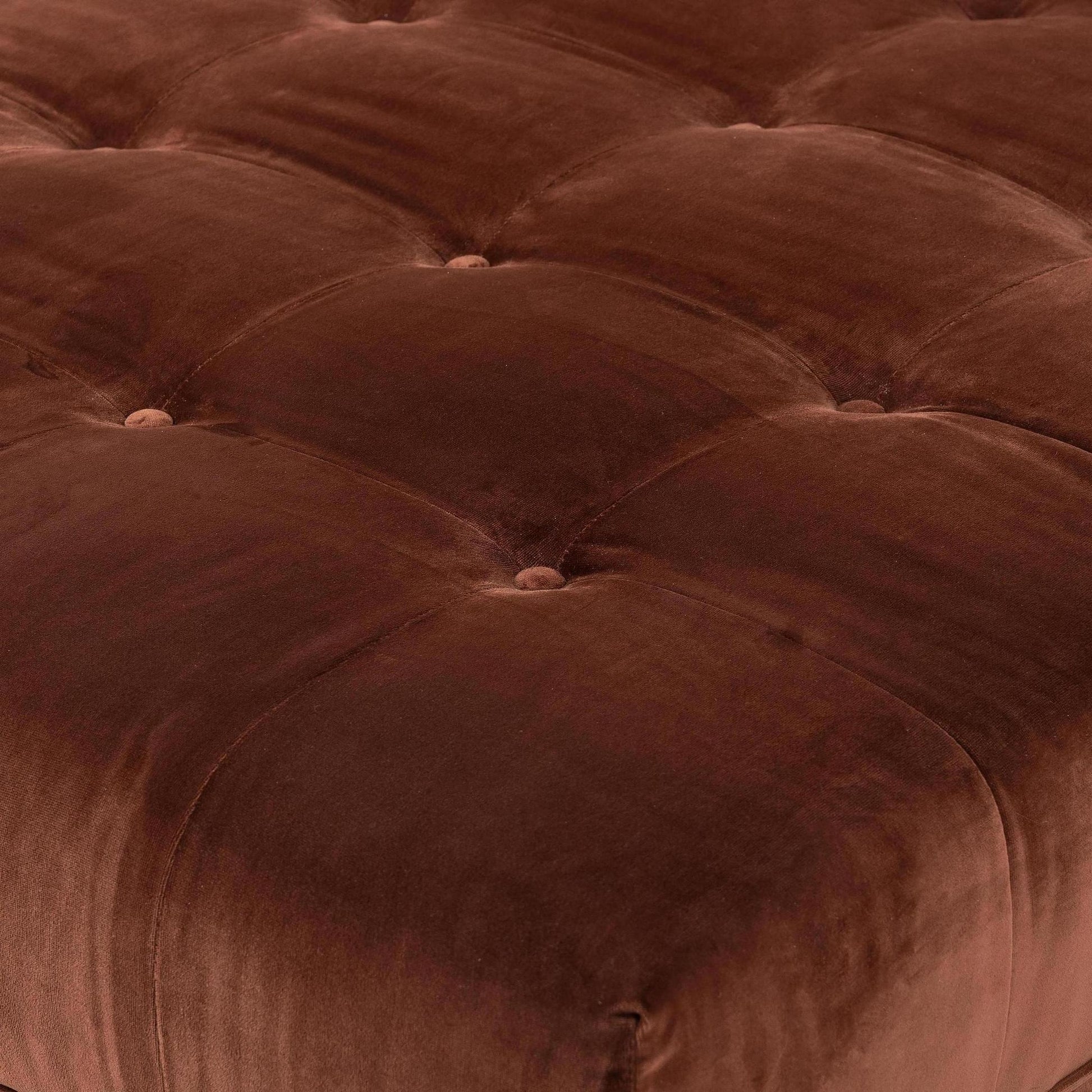 Elsie Chaise in auburn velvet close up of material and buttons