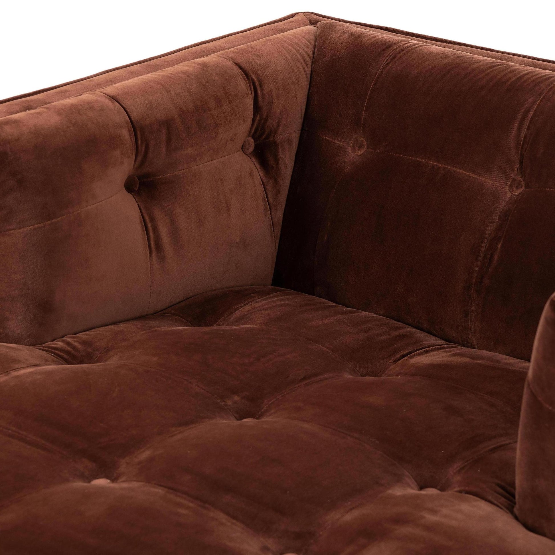 Elsie Chaise in auburn velvet close up of seat