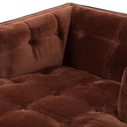 Elsie Chaise in auburn velvet close up of seat