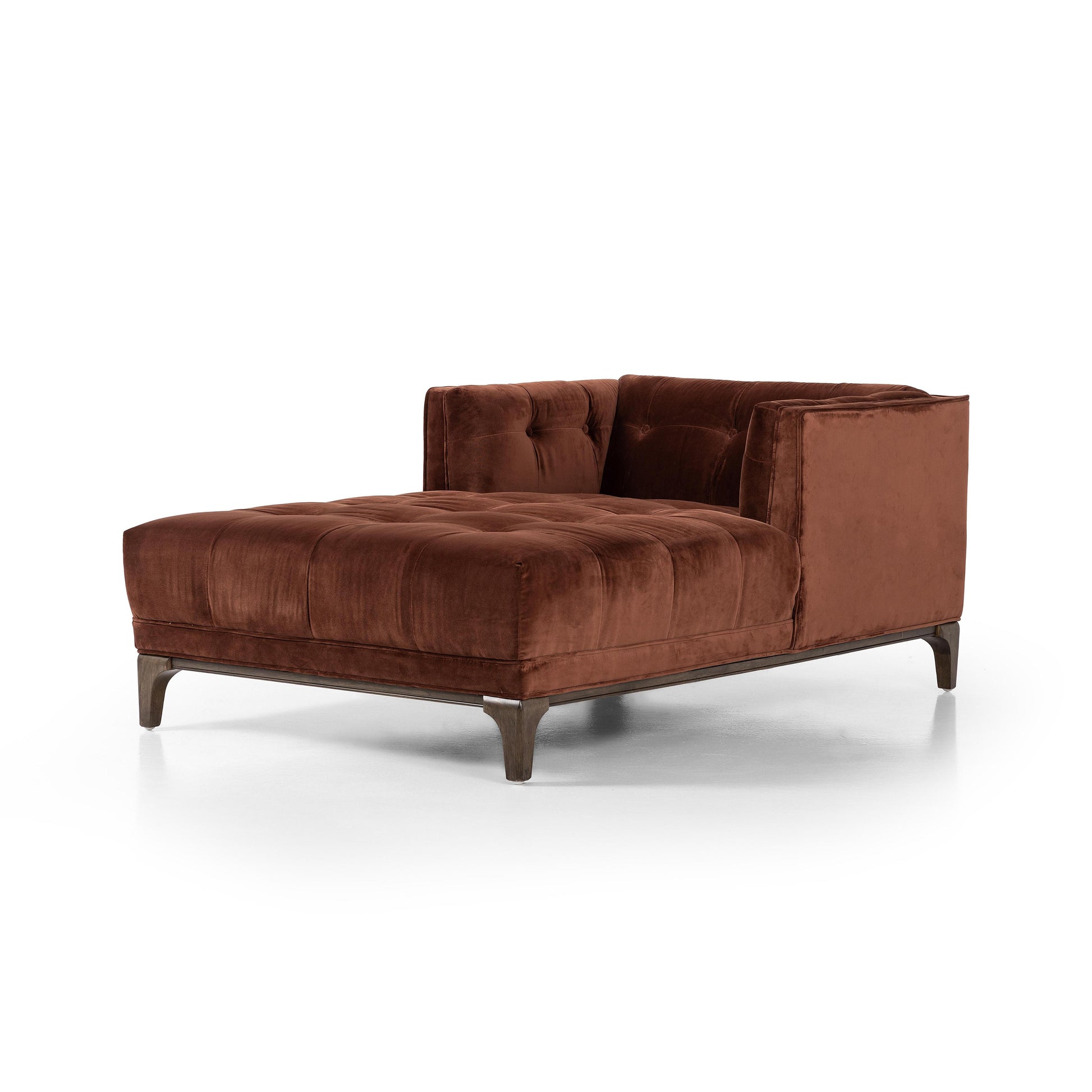 Elsie Chaise in auburn velvet angled view