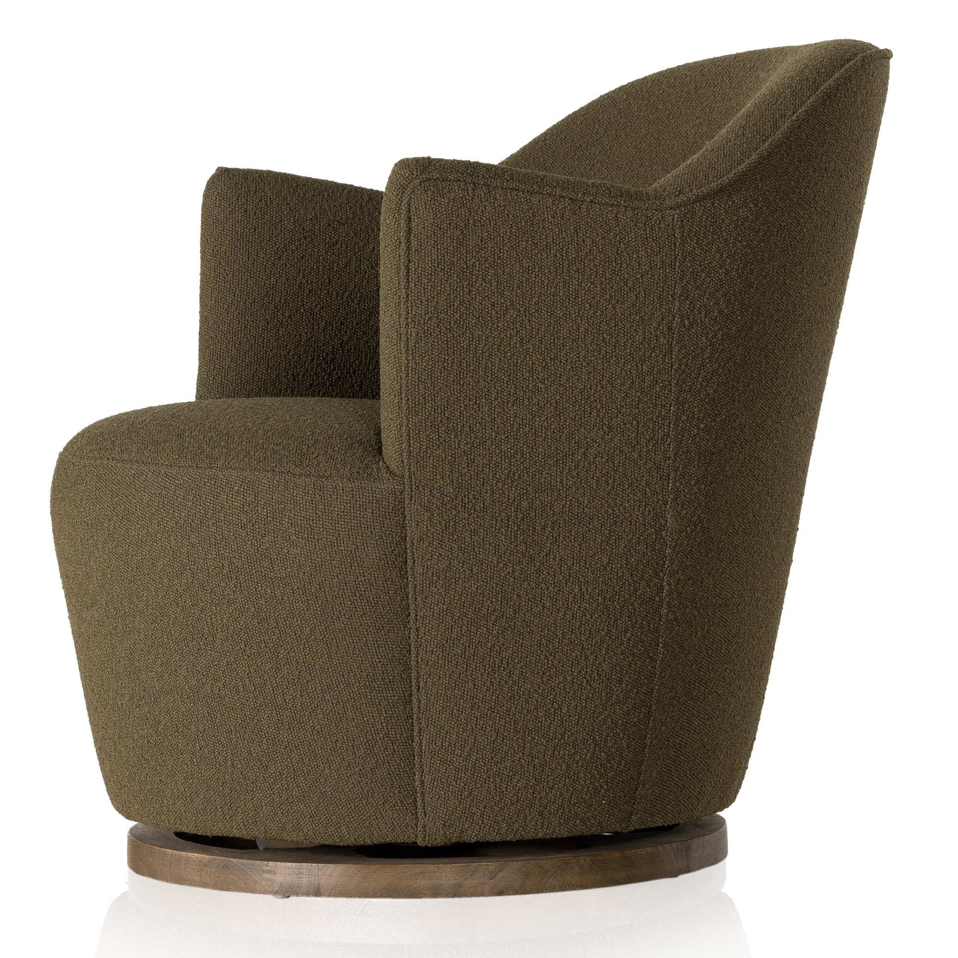 Olive Boucle Rose Swivel Chair side view