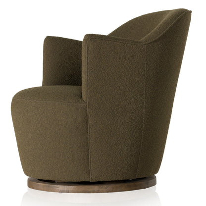 Olive Boucle Rose Swivel Chair side view