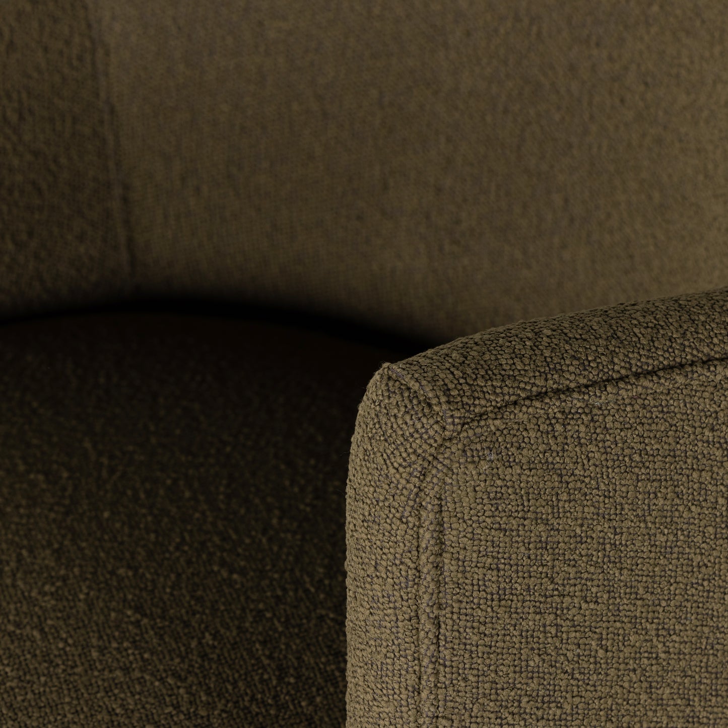 Olive Boucle Rose Swivel Chair seat up close
