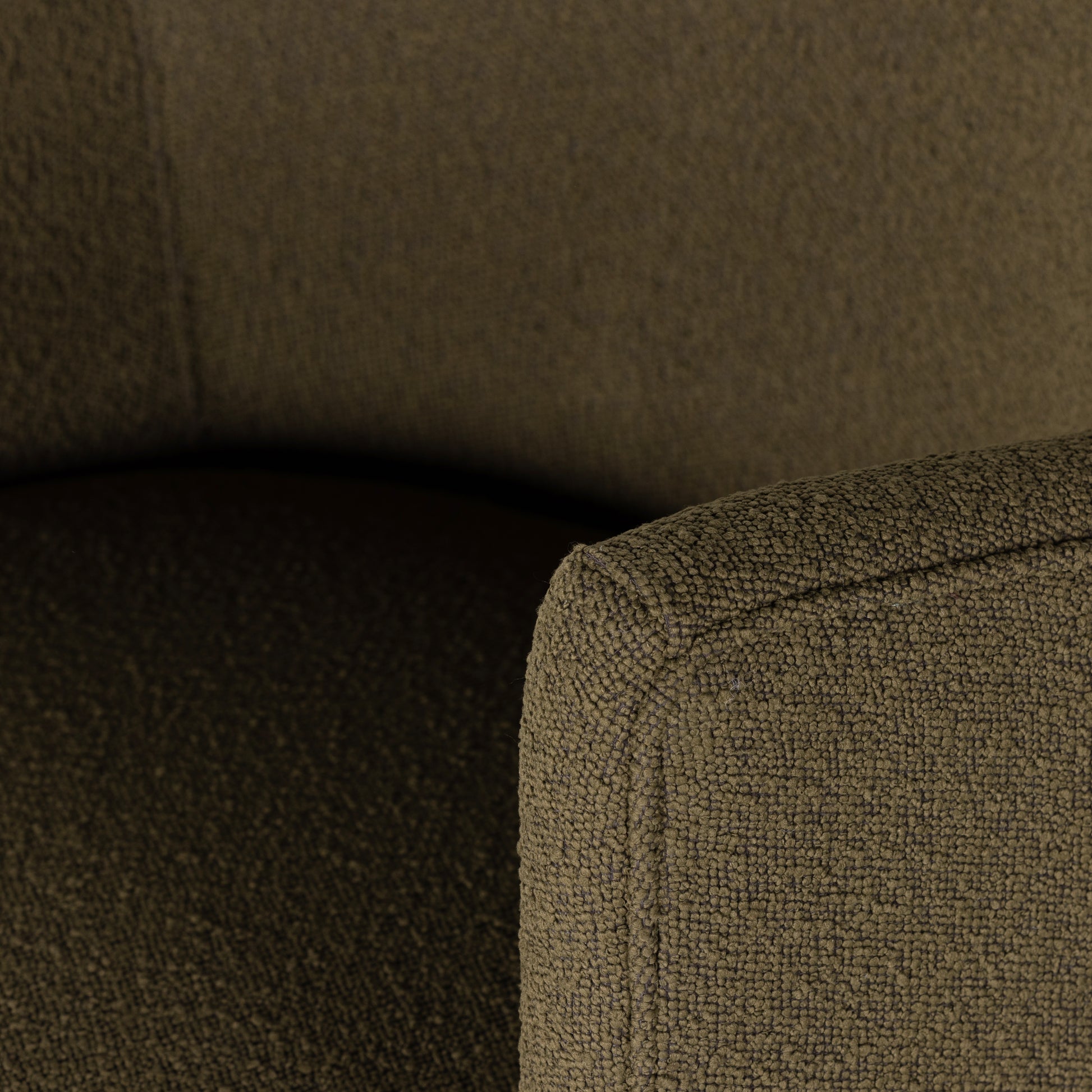 Olive Boucle Rose Swivel Chair seat up close