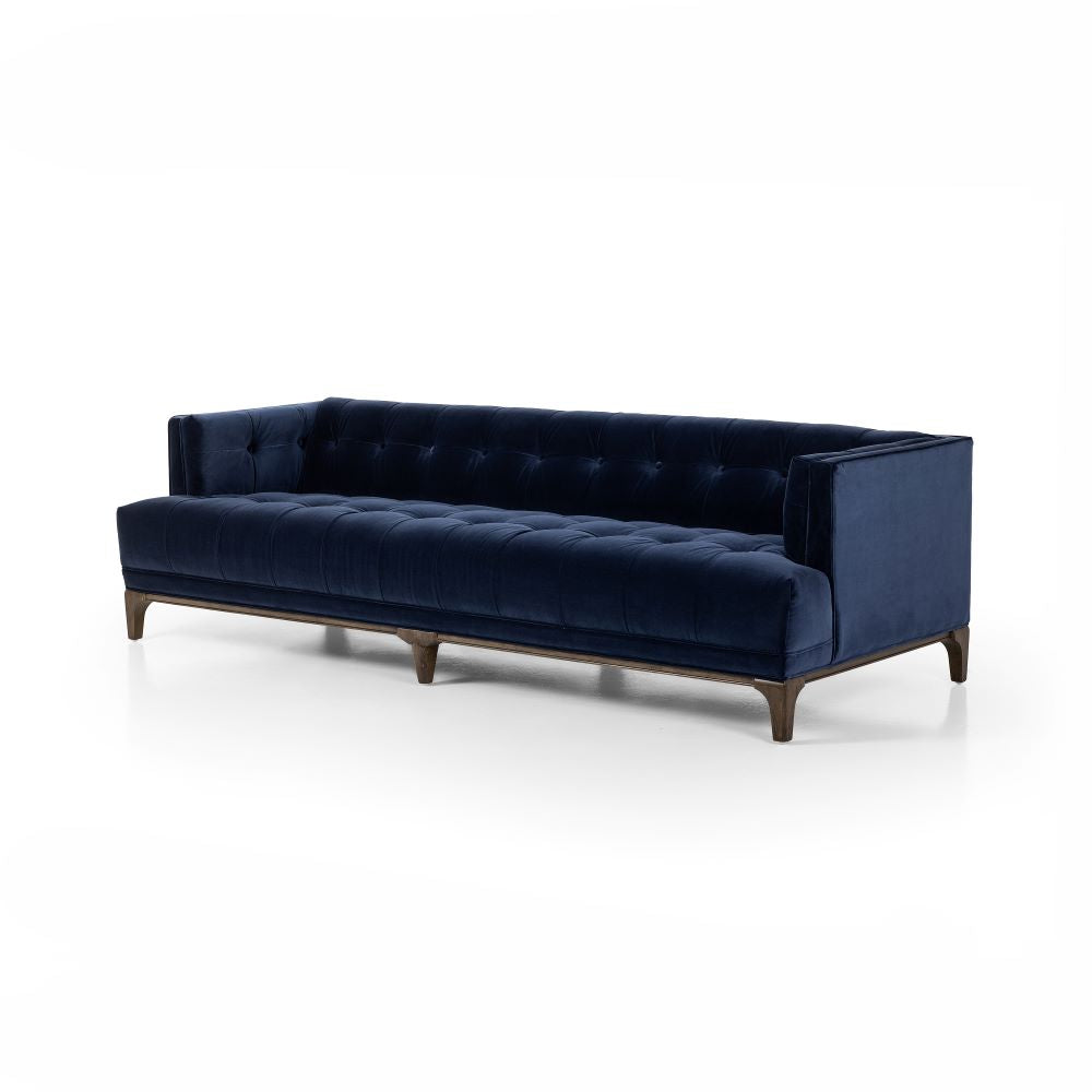 Elsie Sofa in sapphire navy velvet angled