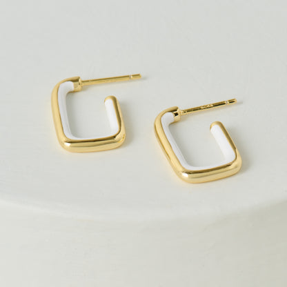White Color Dipped Large Rectangle Hoop Earring