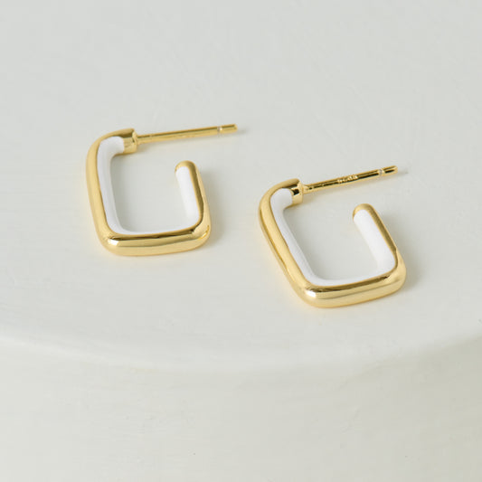 White Color Dipped Large Rectangle Hoop Earring
