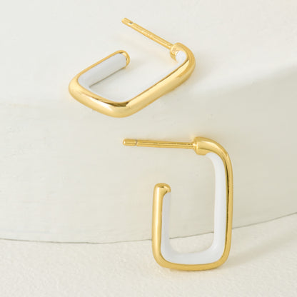 White Color Dipped Large Rectangle Hoop Earring