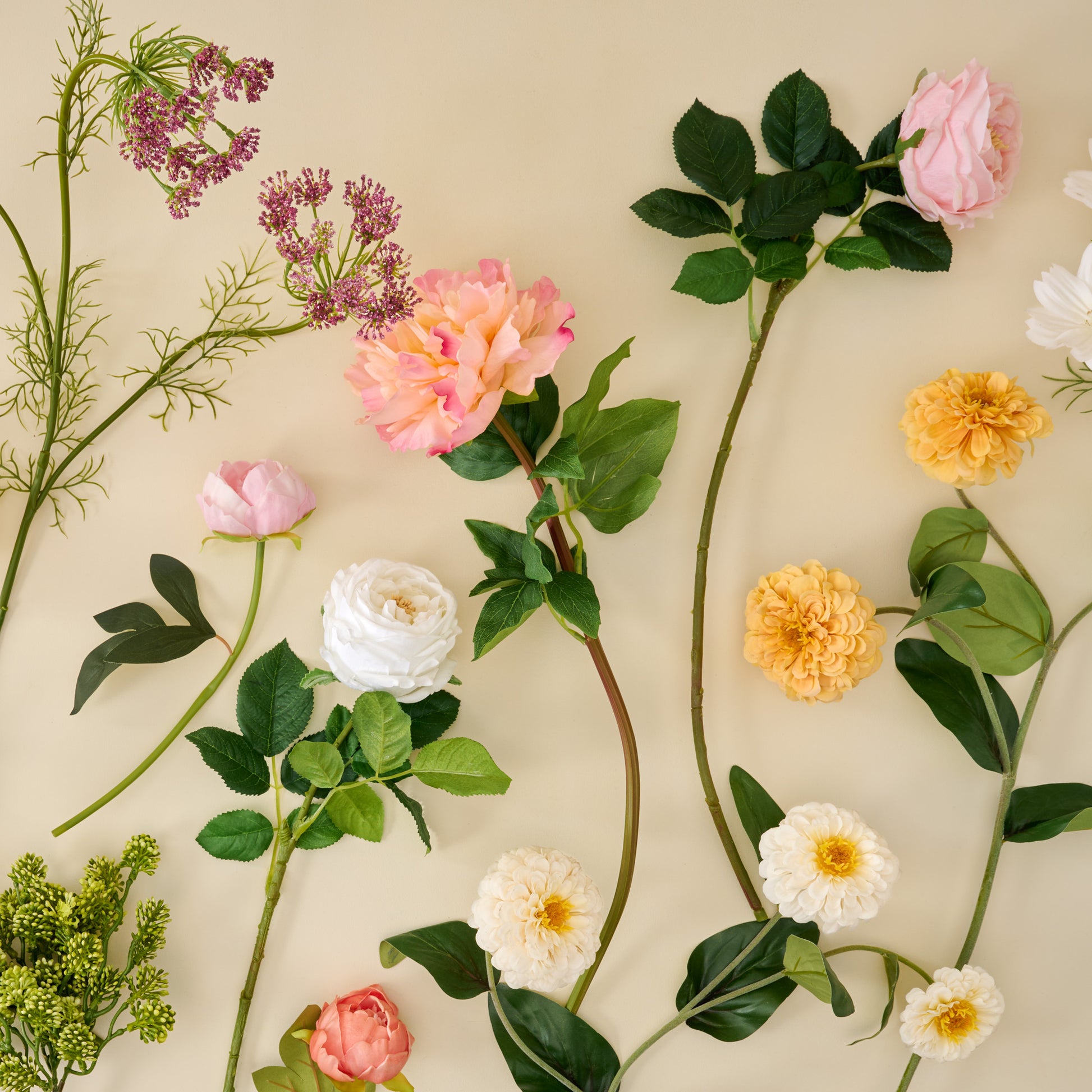 Real Touch Peach Peony Stem shown with other stems