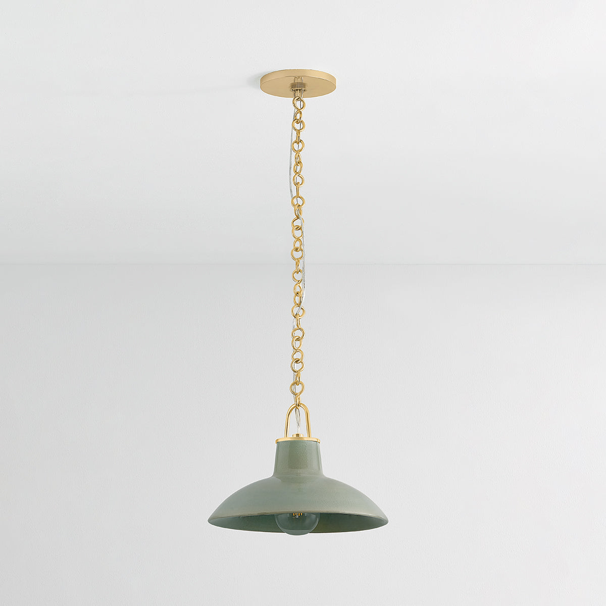 Justine Pendant in Aged Brass with Ceramic Moss Crackle
