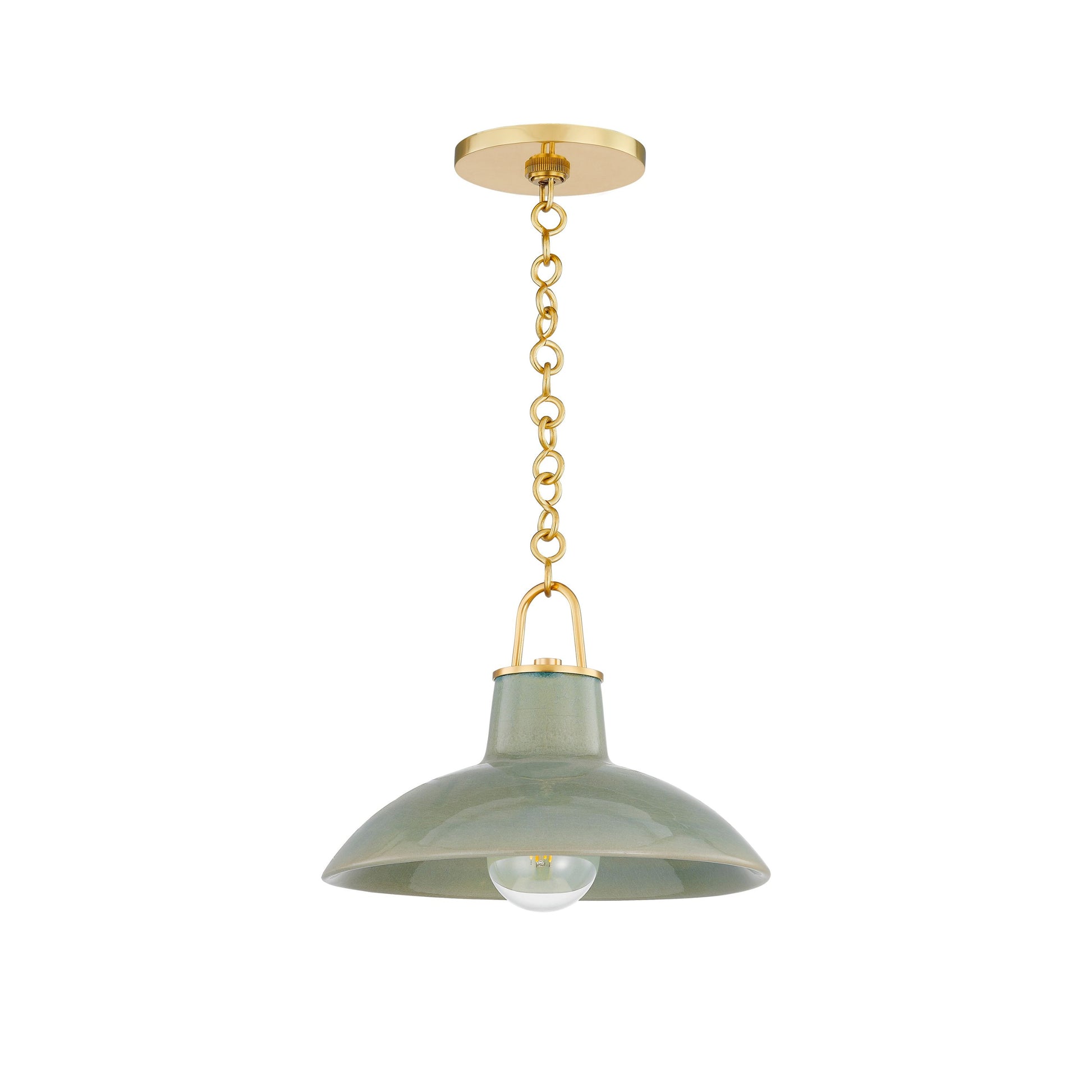Justine Pendant in Aged Brass with Ceramic Moss Crackle