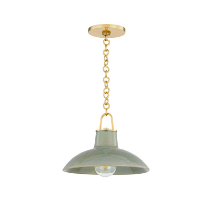 Justine Pendant in Aged Brass with Ceramic Moss Crackle
