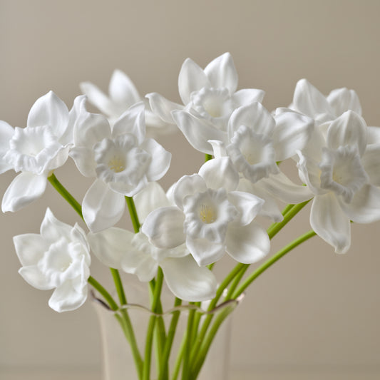 Real Touch Daffodil Bundle close up view in a clear vase