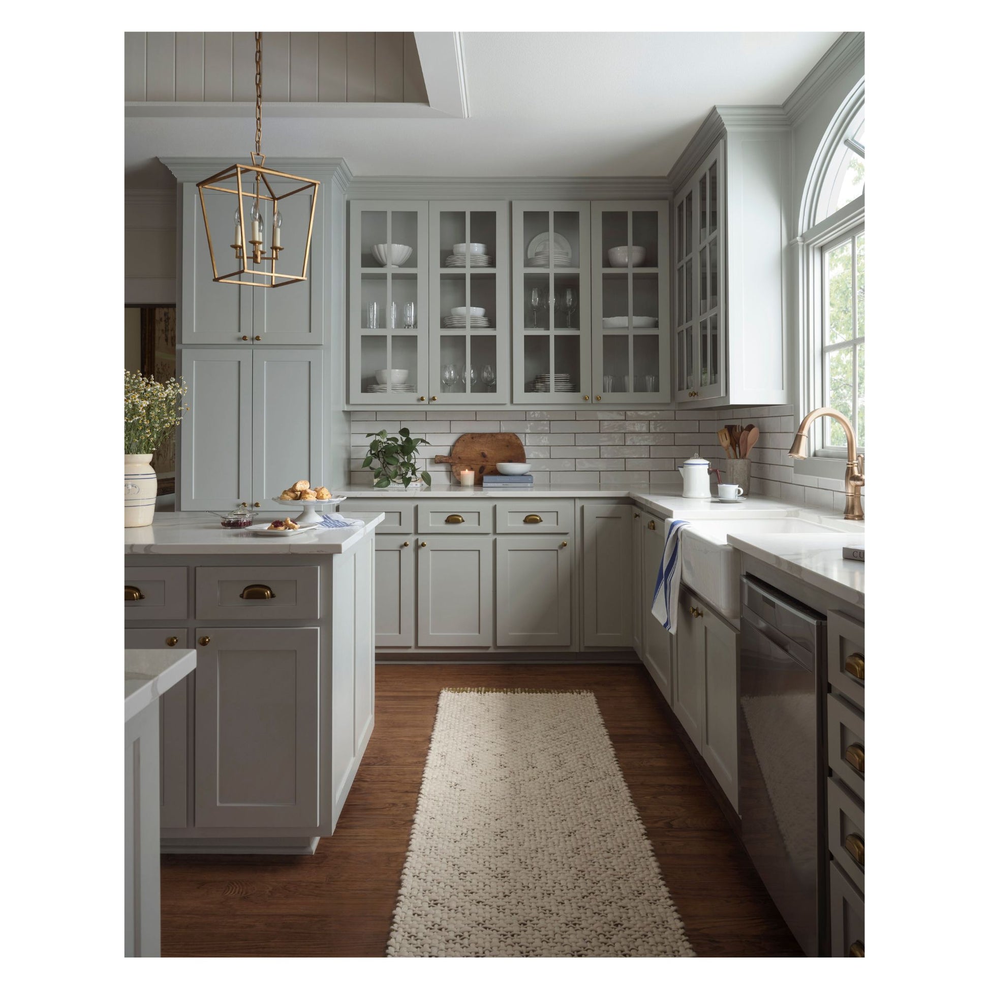 Betty Ivory Green Rug runner shown in kitchen