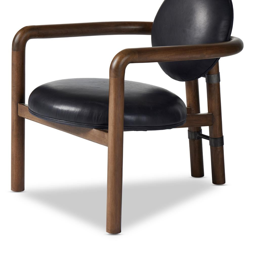 Greta Chair in heirloom black leather angled view