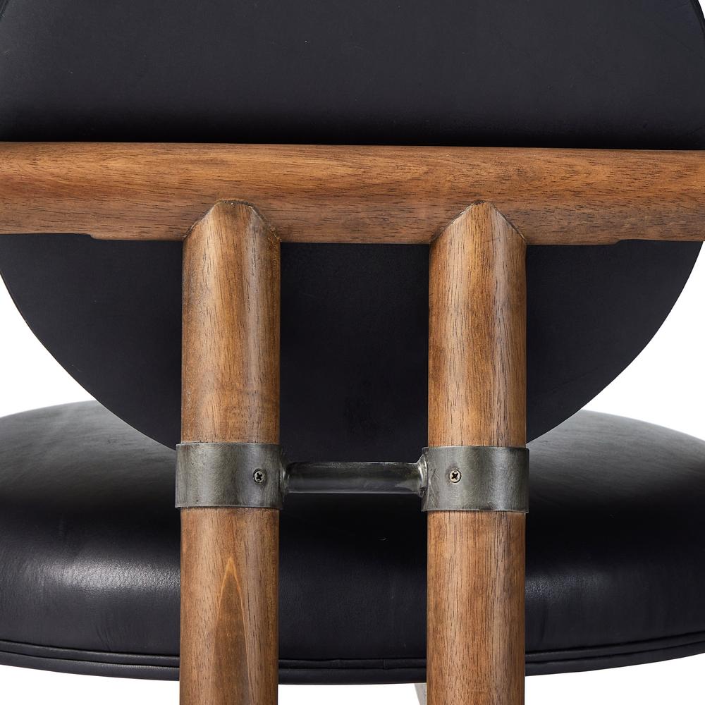 Greta Chair in heirloom black leather close up of back of chair