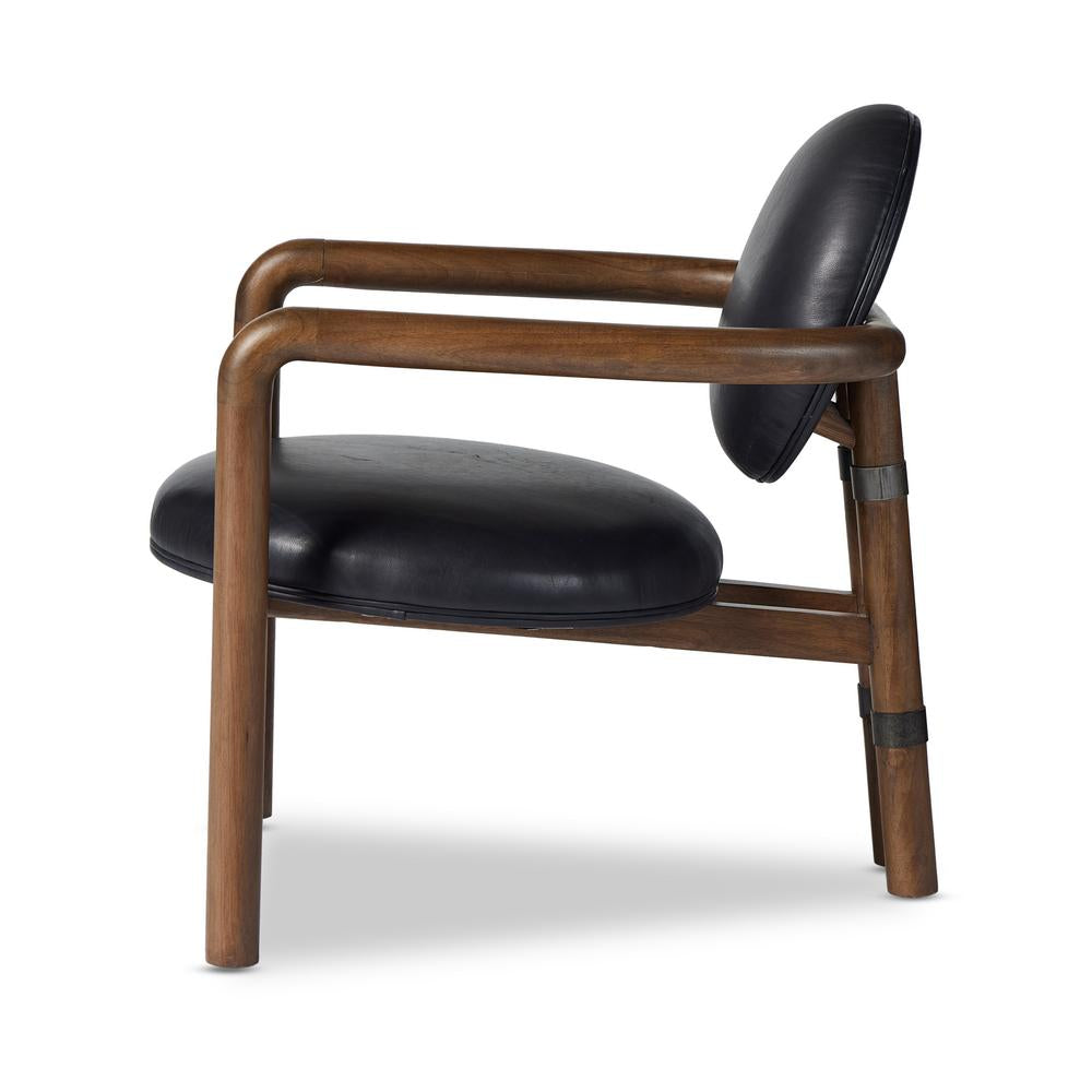 Greta Chair in heirloom black leather side view