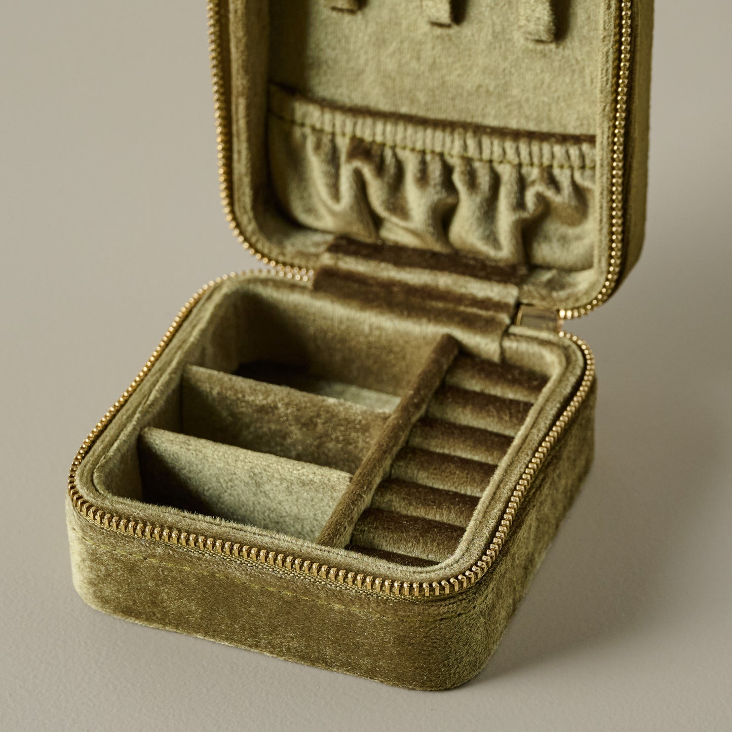 Velvet Olive Jewelry Travel Case close up inside view