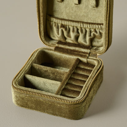 Velvet Olive Jewelry Travel Case close up inside view