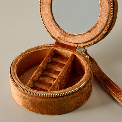 Velvet Copper Jewelry Travel Case close up inside view