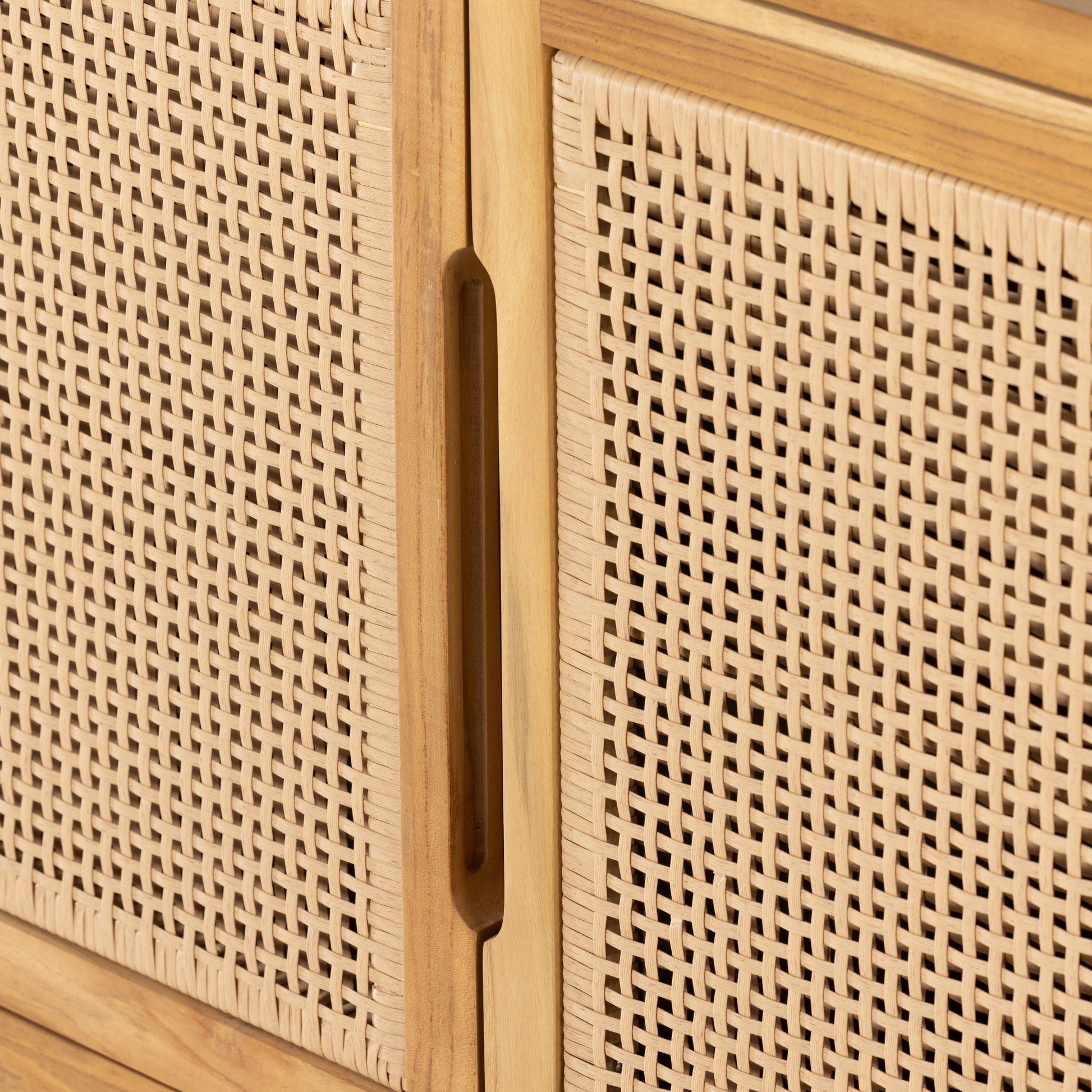 Pascal Outdoor Sideboard close up view of wicker cabinet door detail