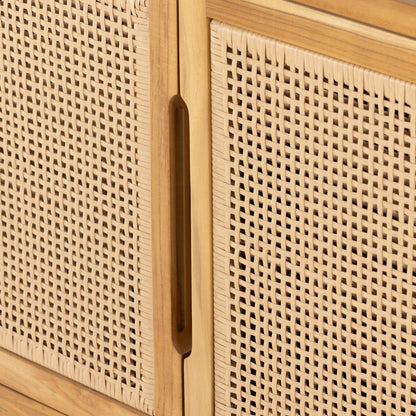 Pascal Outdoor Sideboard close up view of wicker cabinet door detail