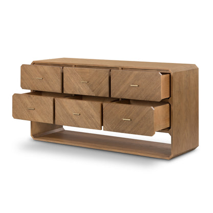 Dawn 6 Drawer Dresser in Natural Ash shown with drawers open