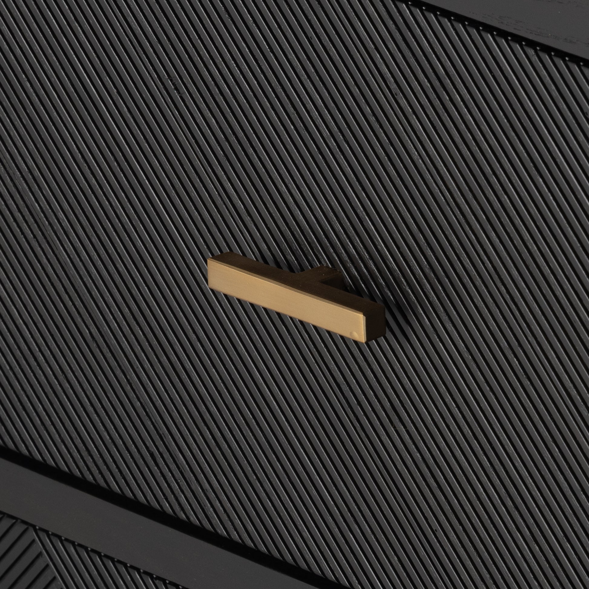 Dawn Media Console in Black ash hardware up close